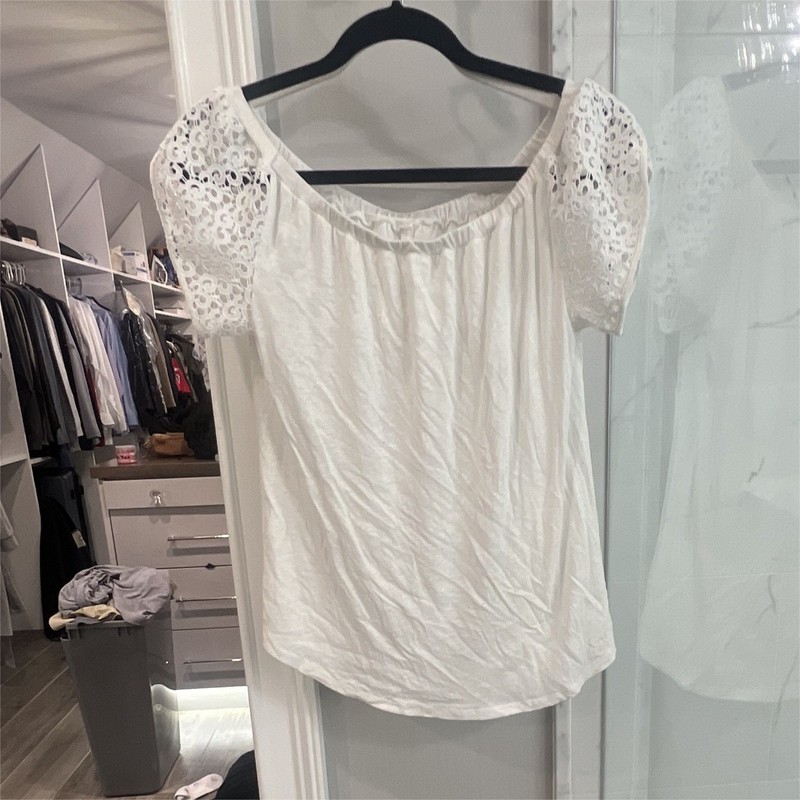 Merona White Lace Scoop Neck Short Sleeve Pullover Blouse Juniors S