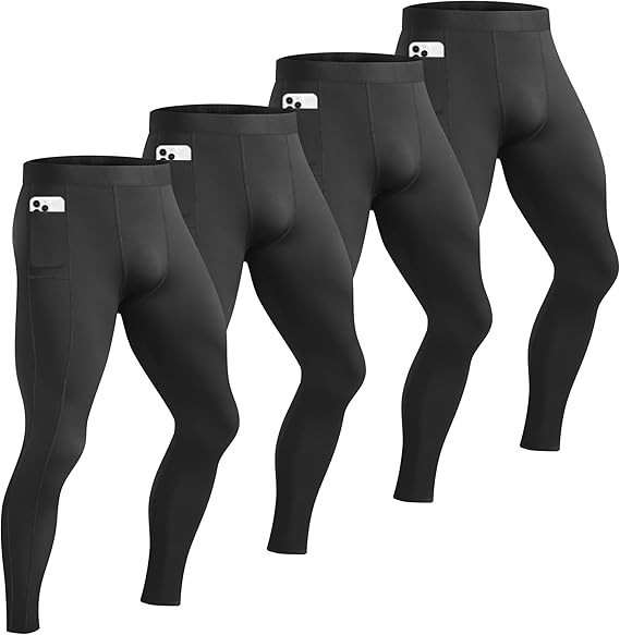 4 Pack Mens Compression Pants Running Tights Athletic Sports Baselayer Pocket…