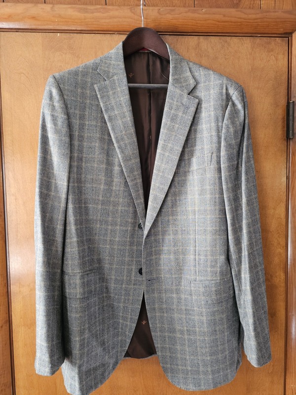 Isaia Napoli Sport Coat 54 EU 44R Gray Check Plaid 100% 130’s Blazer