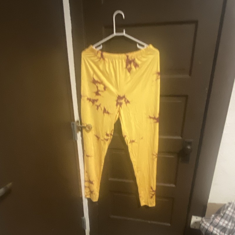 Women’s Yellow Tie Dye Ankle Leggings, Regular One Size, 3XL
