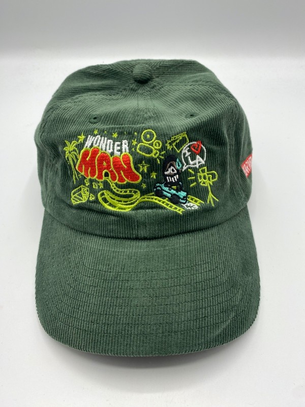 The Brain Dead Studios Wonder Man Logo Green Corduroy Baseball Cap Hat One Size