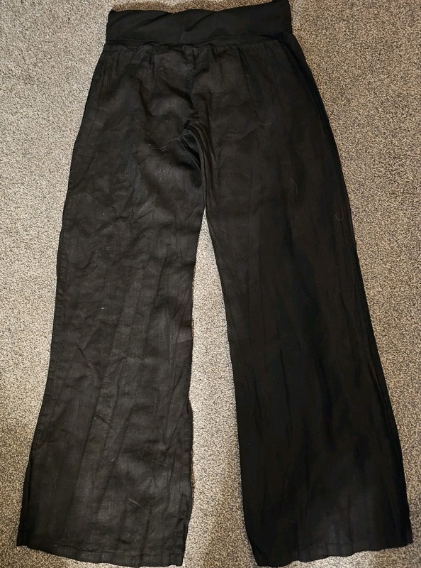 FRESH LAUNDRY XL Black 100% Linen Foldover Waist Wide Leg Pants