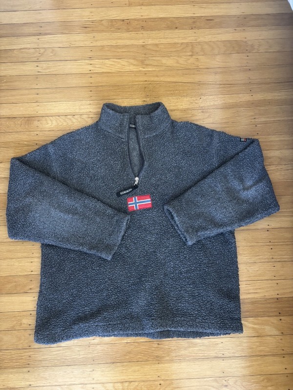 Vintage NAPAPIJRI Geographic Sherpa Fleece 1/4 Zip Pullover Jacket Mens Size M