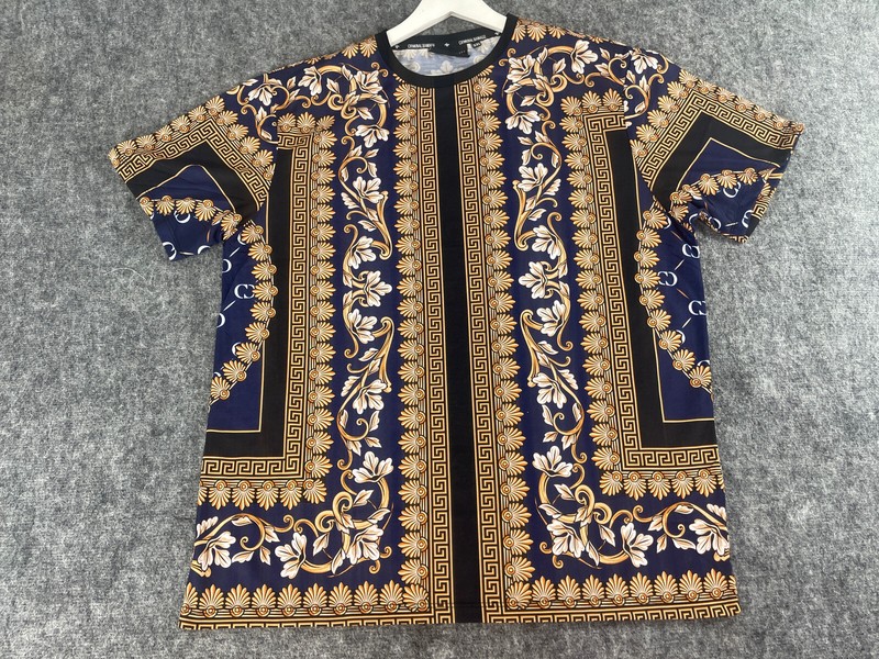 CRIMINAL DAMAGE Shirt Mens XL Tee Floral Baroque Blue Short Sleeve N139