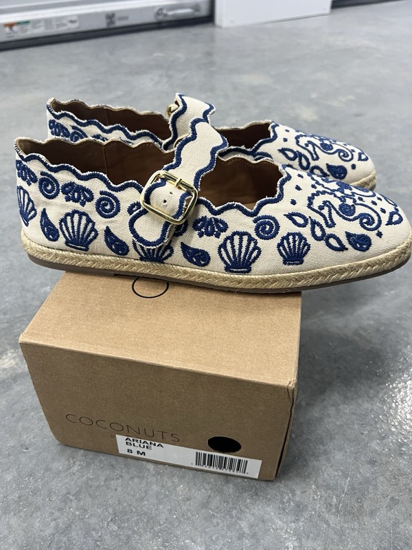 Coconuts by Matisse Blue Canvas Mary Jane Flats Buckle Embroidered 8 M