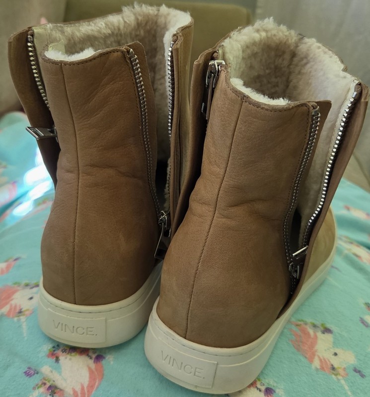 Vince Warner Leather Fur Lined Zip Platform Sneaker Boot Women's 10 gallery