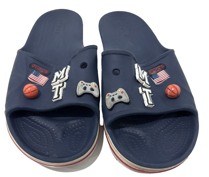 Crocs Blue Bayaband Sandals Slides Flip Flop Jibbitz Mens 10 Womens 12