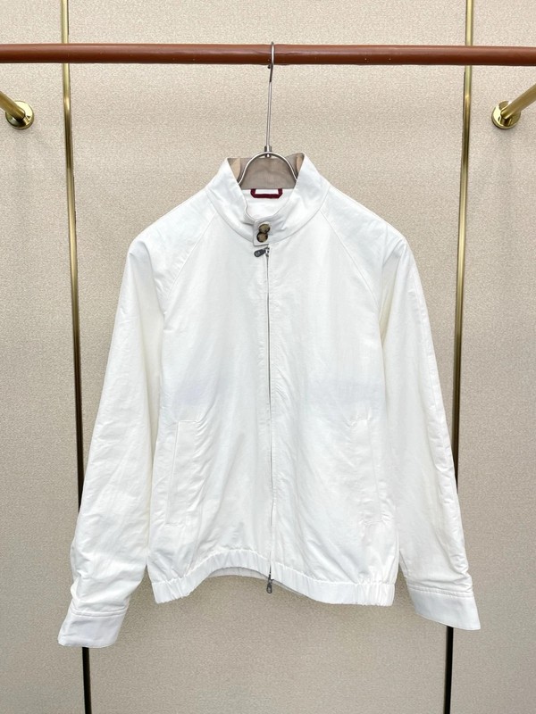 BRUNELLO CUCINELLI White Full Zip Bomber Harrington Jacket Full Size