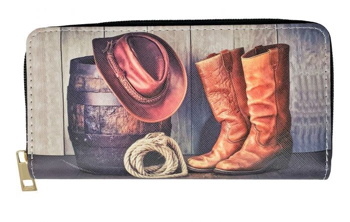 Shiloh Stables & Tack Barrel and Boots Printed Zip Up Wallet
