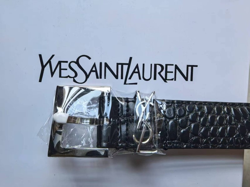 Yves Saint Laurent Silver YSL Logo Genuine Black Calfskin Women's Belt 30mm gallery