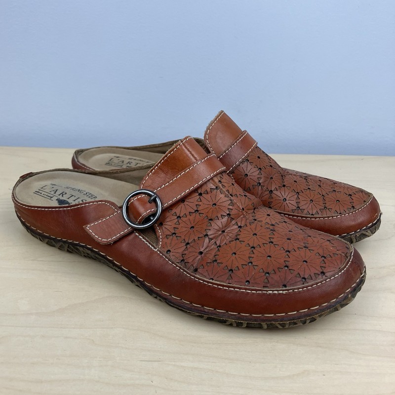 Lartiste Spring Step Women’s Size 39 / 8.5 Brown Leather Slip On Mule Shoes