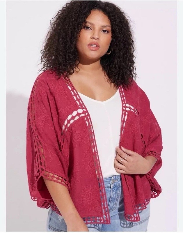 Torrid Womens Kimono Crochet Lace Embroidered 100% Cotton Beach Boho 5/6