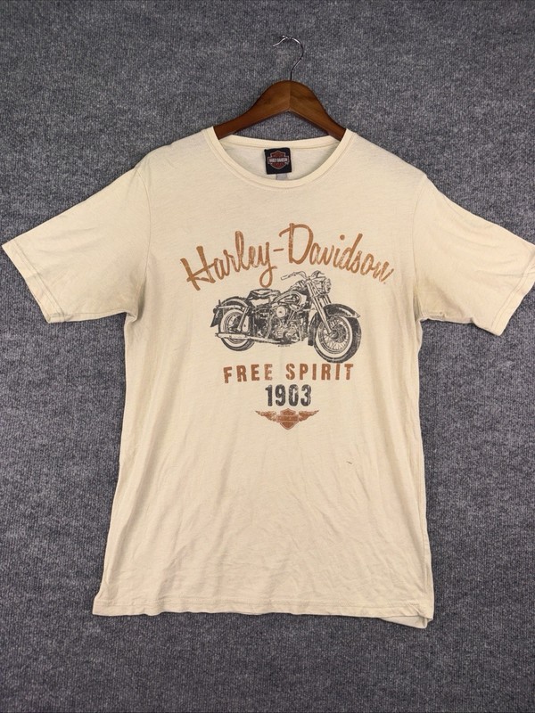 Harley-Davidson Shirt Mens L Nevada Beige Free Spirit 1903 Motorcycle T Shirt 33