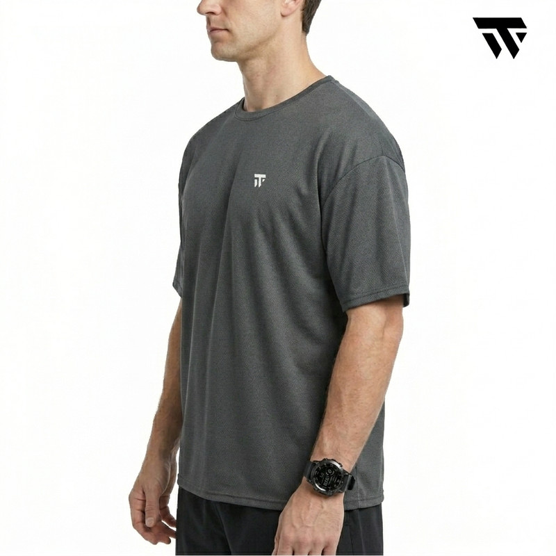 Men Oversized Blue Gym T-Shirt Quick Dry Athletic Workout Streetwear Fitness Tee gallery