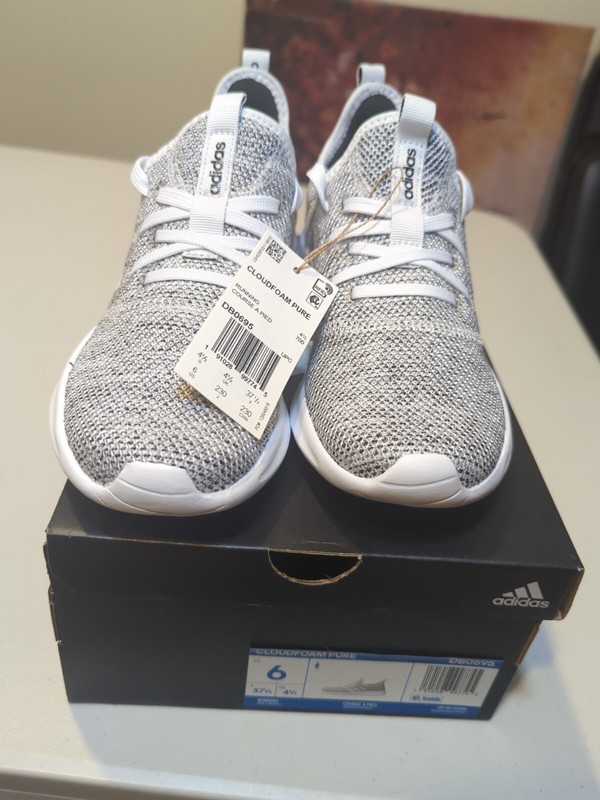 Adidas Cloudfoam Pure Running Shoes Cloud White Oreo Brand New Sz 6 Women DB0695 gallery