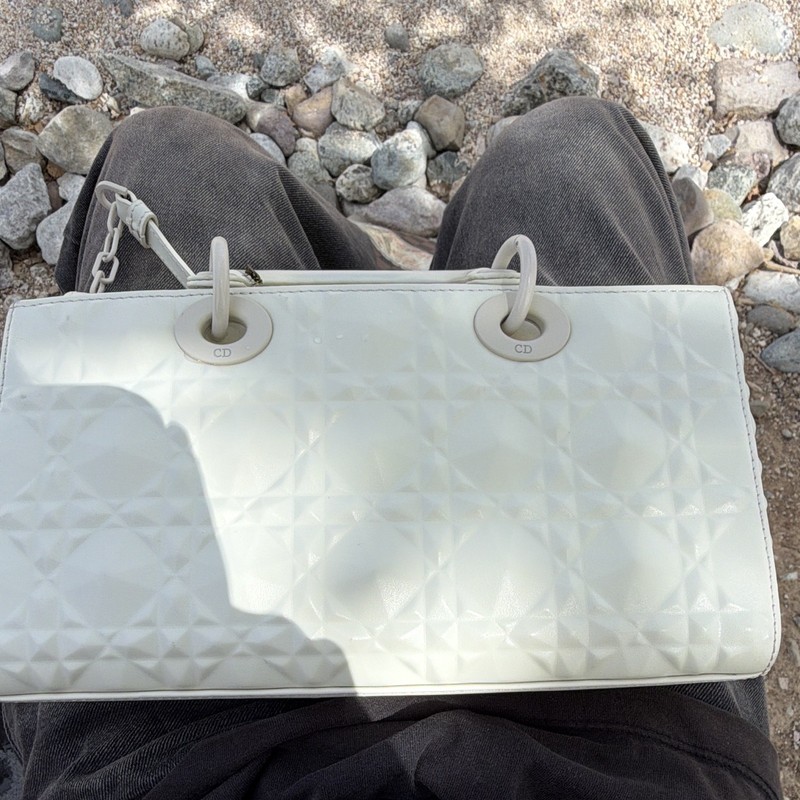 Christian Dior White Satchel Top Handle Bag Flap Closure Chain Accents Lined gallery
