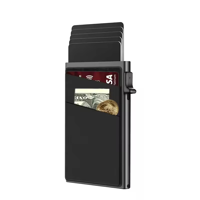 Minimalist RFID Blocking Wallet Slim Aluminum Card Holder Automatic Pop Up Pocke