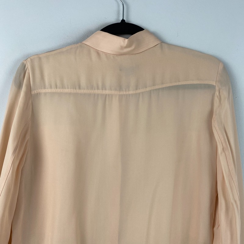 Theory Silk Blend Durlia Button Up Shirt Size Small Soft Peach Sheer Long Sleeve gallery