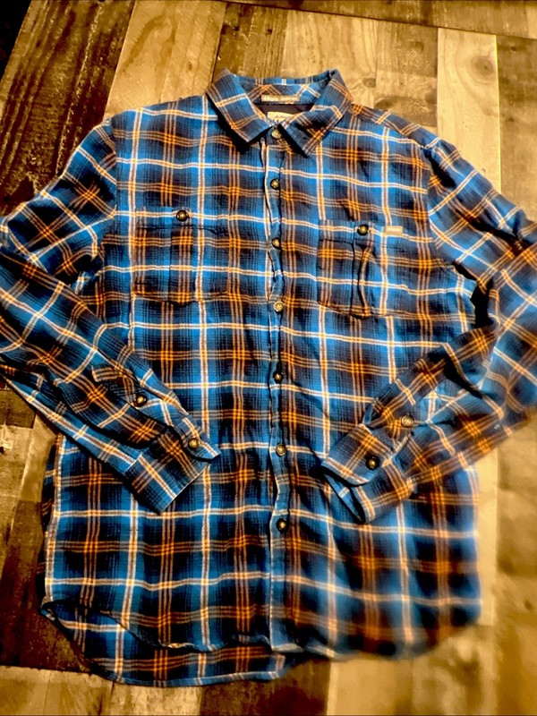 44mm Legendary Goods Flannel Shirt Mens Large Blue Orange Plaid Cotton