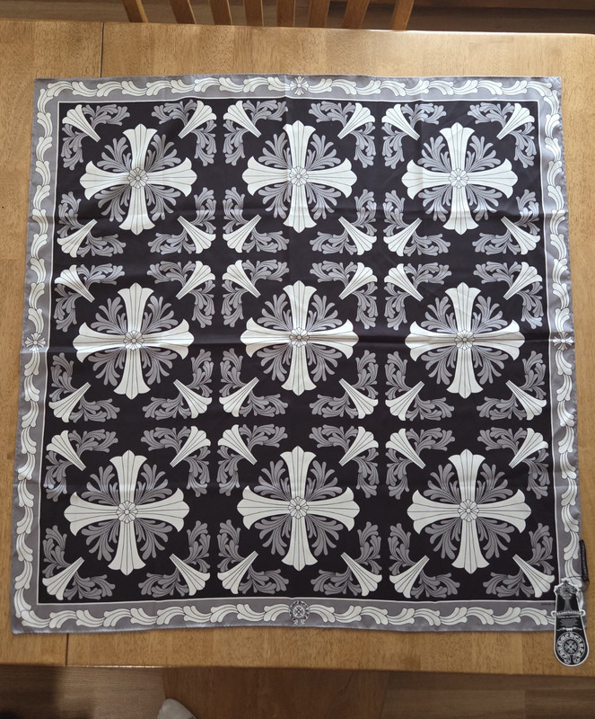 Chrome Hearts Silk Ceiling Scarf Black Gray Floral Cross (34″x34″)
