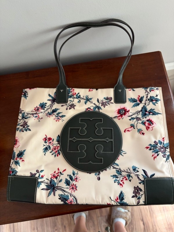 Tory Burch Ella Floral Printed Tote Bag Ivory Multicolor XL Pouch, Pockets gallery