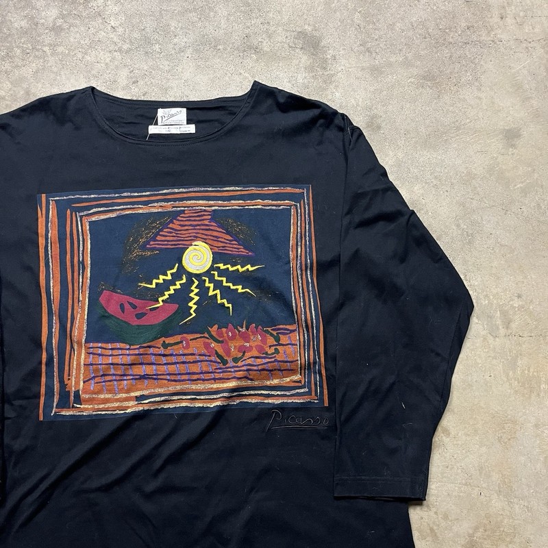 Vintage Picasso Abstract Art T Shirt Large Black 90s Watermelon And Cherries