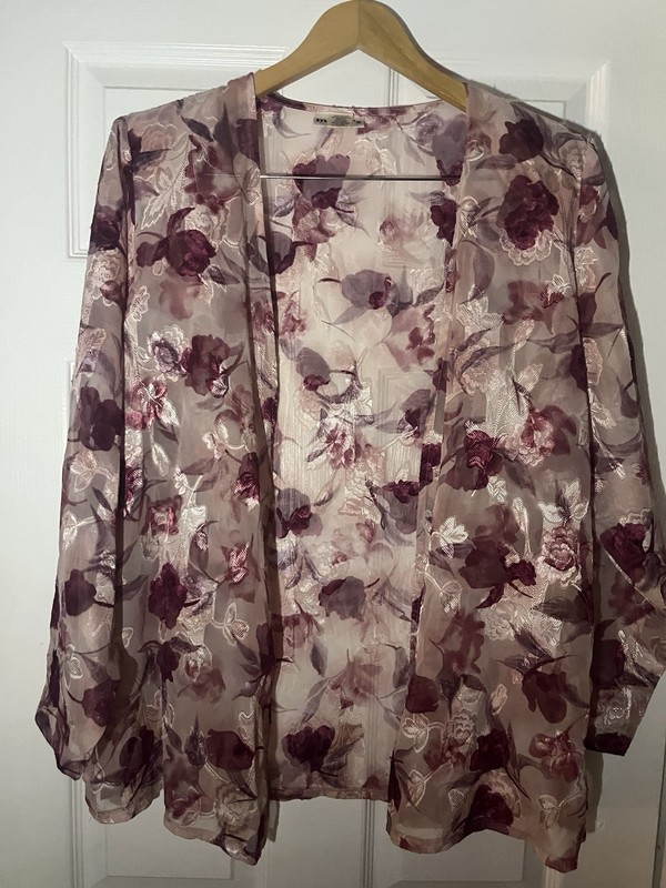 Miller’s Class Wear Womens Open Front Floral Purple , Pink Sheer Sz L