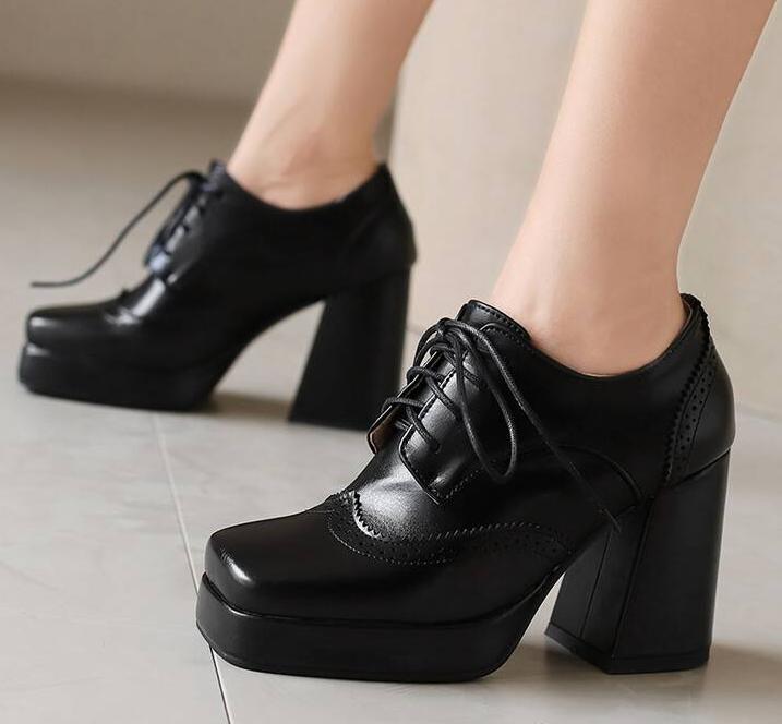 Womens Patchwork Faux Leather Pumps Office Dress Casual College Formal Shoes SZ