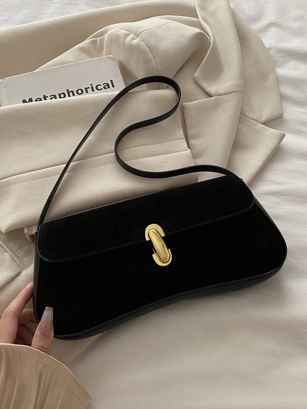 Retro Faux Leather Flap Baguette Bag Women Underarm Shoulder Purse Workwear gallery