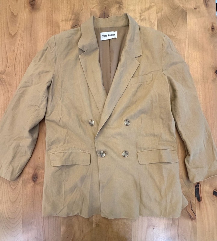 Steve Madden Double Breasted Linen Blend Blazer Jacket in Tan