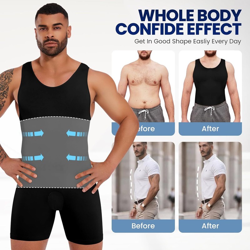 Men's Shapewear Compression Bodysuit Full Body Shaper Slimming Suit Breathable gallery
