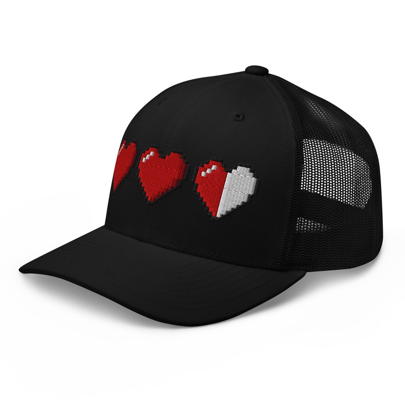 3 Heart Meter Retro 8 Bit Video Game Pixelated Trucker Cap Snapback Hat