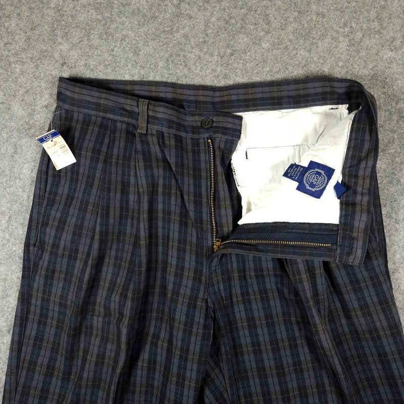 Vintage 80s Deadstock GAP Pants Mens Blue Plaid 33×33 Made In USA Talon Zipper