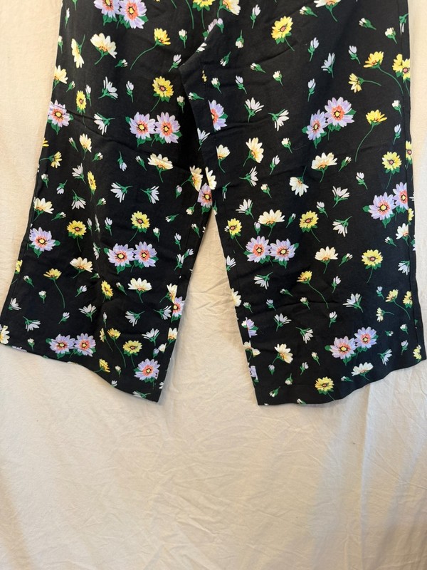 LOFT Brand Waist Floral Print Wide Leg Crop Pants Size Large gallery