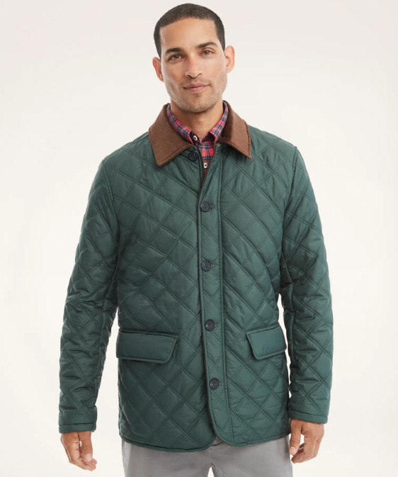 NWT Brooks Brothers Paddock Diamond Quilted Coat Mens Large Green Thermore