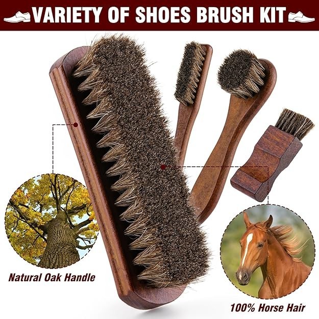 Shoe Shine Kit – 15-in-1 Leather Shoe Polish & Care Set with 4 Horsehair Brus gallery