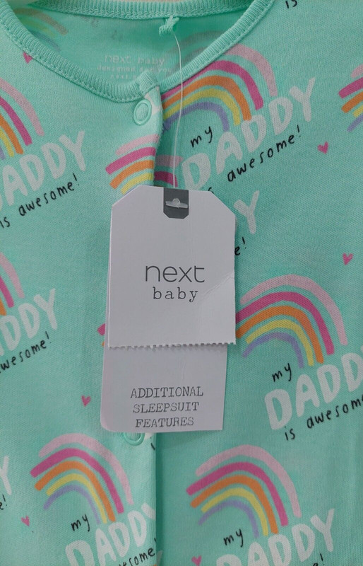 NEXT Preemie Baby 5lbs/2.3kgs Girls Mint Green Rainbow Babygrow Cotton Romper gallery