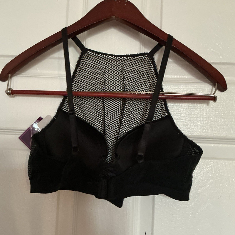 SAKI Silver Sheer Black Mesh Underwire Bralette Bra Size M Hook & Eye Adjust