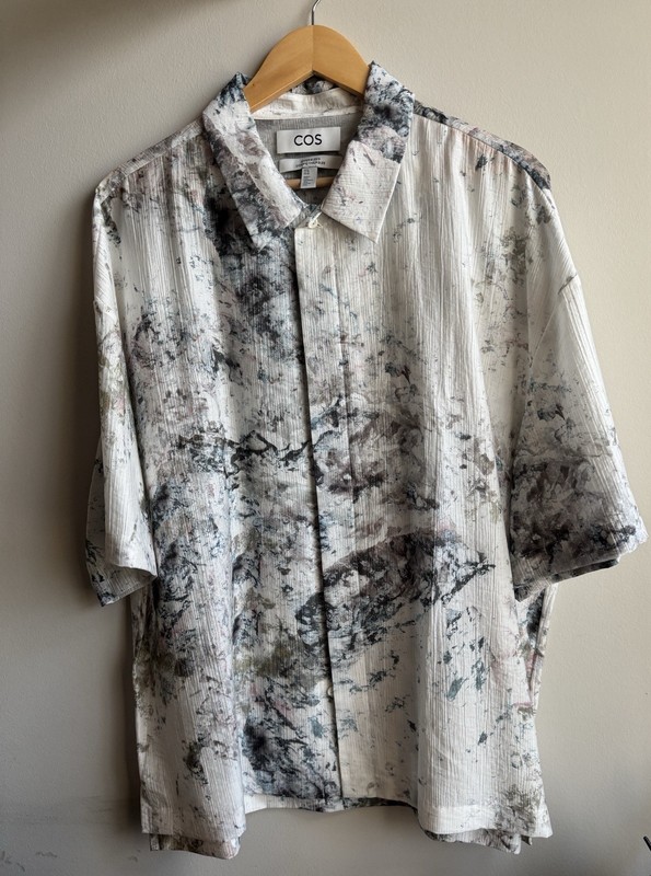 COS Oversized Marble Print Shirt XL Tencel Lyocell Camp Collar Short Sleeve
