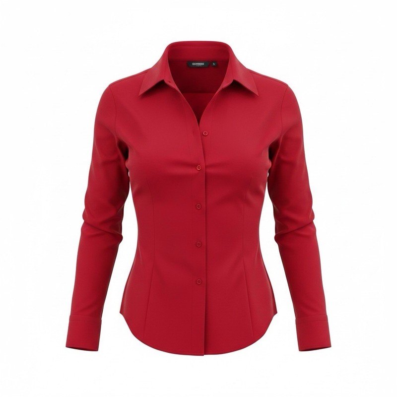 Express Stretch Button Down Shirt Women’s Size 8 Red Long Sleeve PRE-OWNED GOOD
