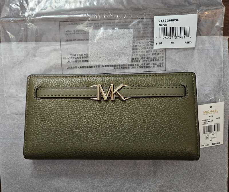 Michael Kors Reed Large Pebbled Leather Wallet (Style 35S3G6RE3L)- Olive Green