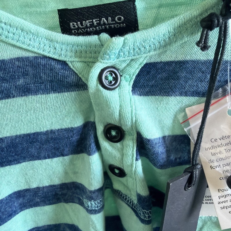 Buffalo David Bitton Men’s L Henley Shirt Mint Blue Striped NWT Tags gallery