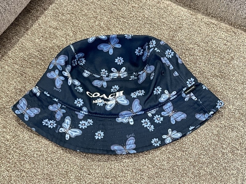 NEW Coach Lovely Butterfly Print Bucket Women’s Hat, Navy, Flowers, M/L, CH394