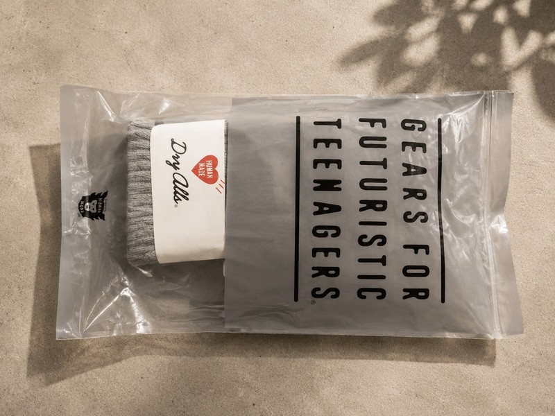 HUMAN MADE Crew Socks Gray Ribbed Knit Cotton Heart Logo 1 Pair Size L gallery