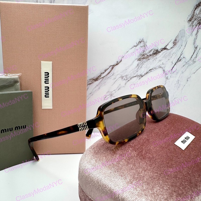 New MIU MIU Sunglasses Havana MU11ZS 14L20I Rectangle Women Brown Purple Lens