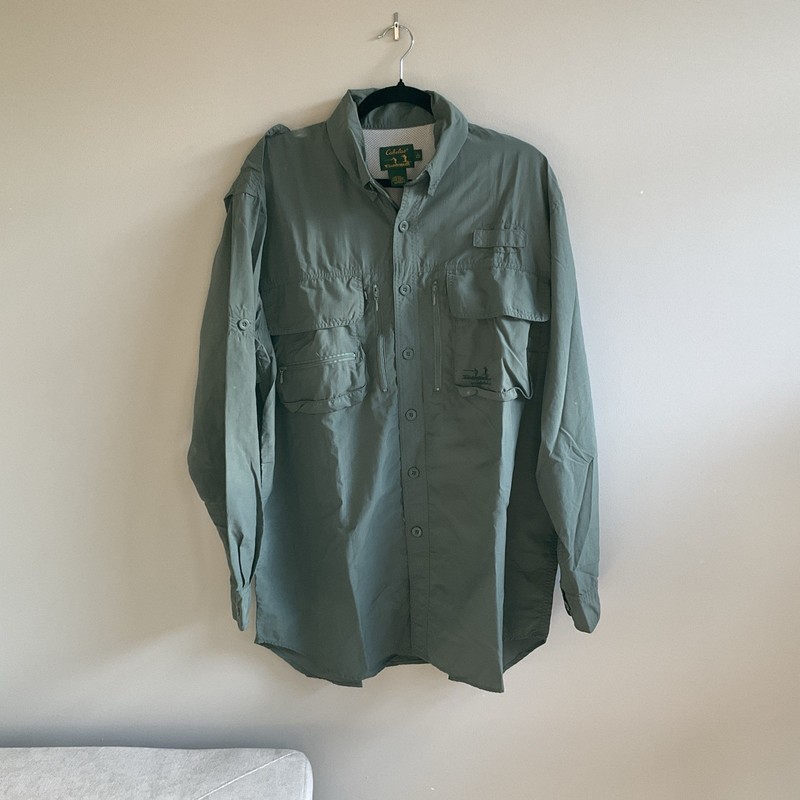 Cabelas Guidewear Men’s Button Up Shirt Hiking Outdoors Vented Size Large Nylon
