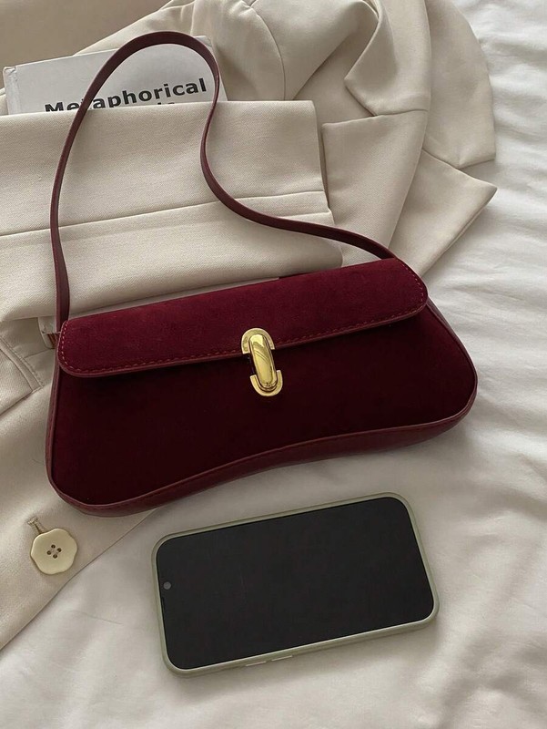 Retro Faux Leather Flap Baguette Bag Women Underarm Shoulder Purse Workwear gallery