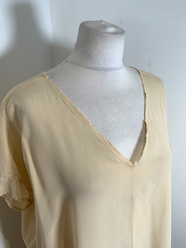 American Vintage silk blouse top M L VGC lightweight unlined classic boxy cream gallery