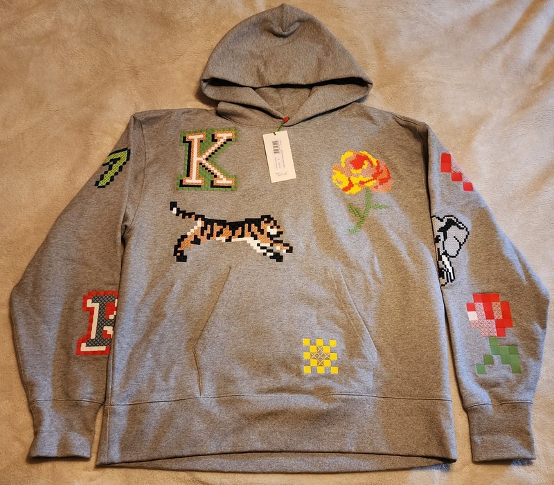Kenzo Pixel Oversized Hoodie In Pearl Grey Embroidered Size L New With Tags