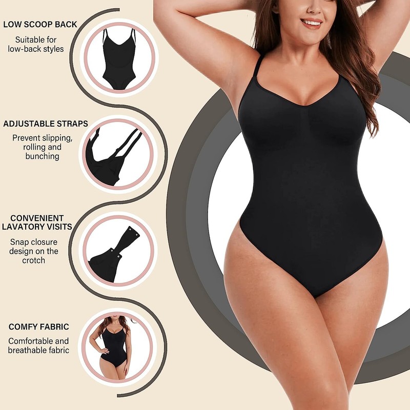 US Women Low Back Bodysuit Tummy Control Seamless Backless Body Shaper Thong Top gallery